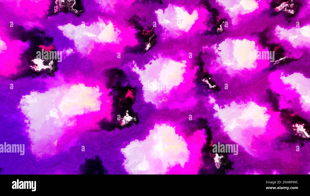 Taches de peinture vertes et violettes. Mouvement. Animation informatique légère avec taches de gouache illuminées. 4K images de haute qualité Banque D'Images