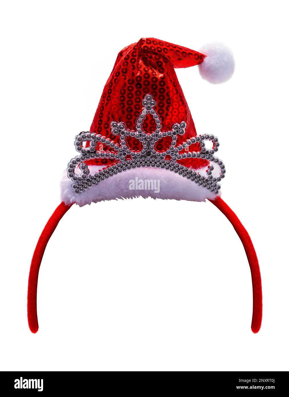 Chapeau de père Noël avec couronne ajourée sur blanc. Banque D'Images
