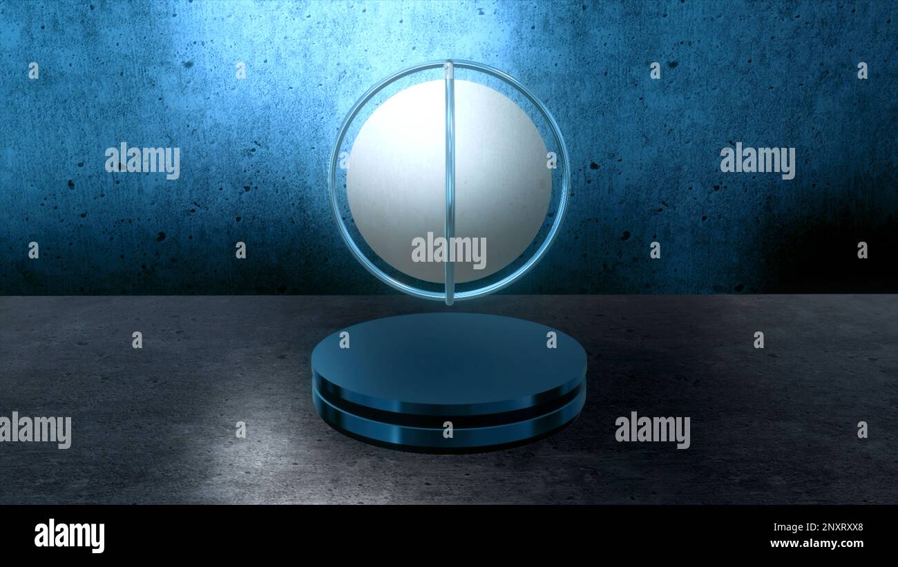 3d boule de lampe dans l'espace. Mouvement. 3D balle en apesanteur au-dessus du pied à l'intérieur. La bille de la lampe dans l'espace de 3D° se place sur le support. Banque D'Images