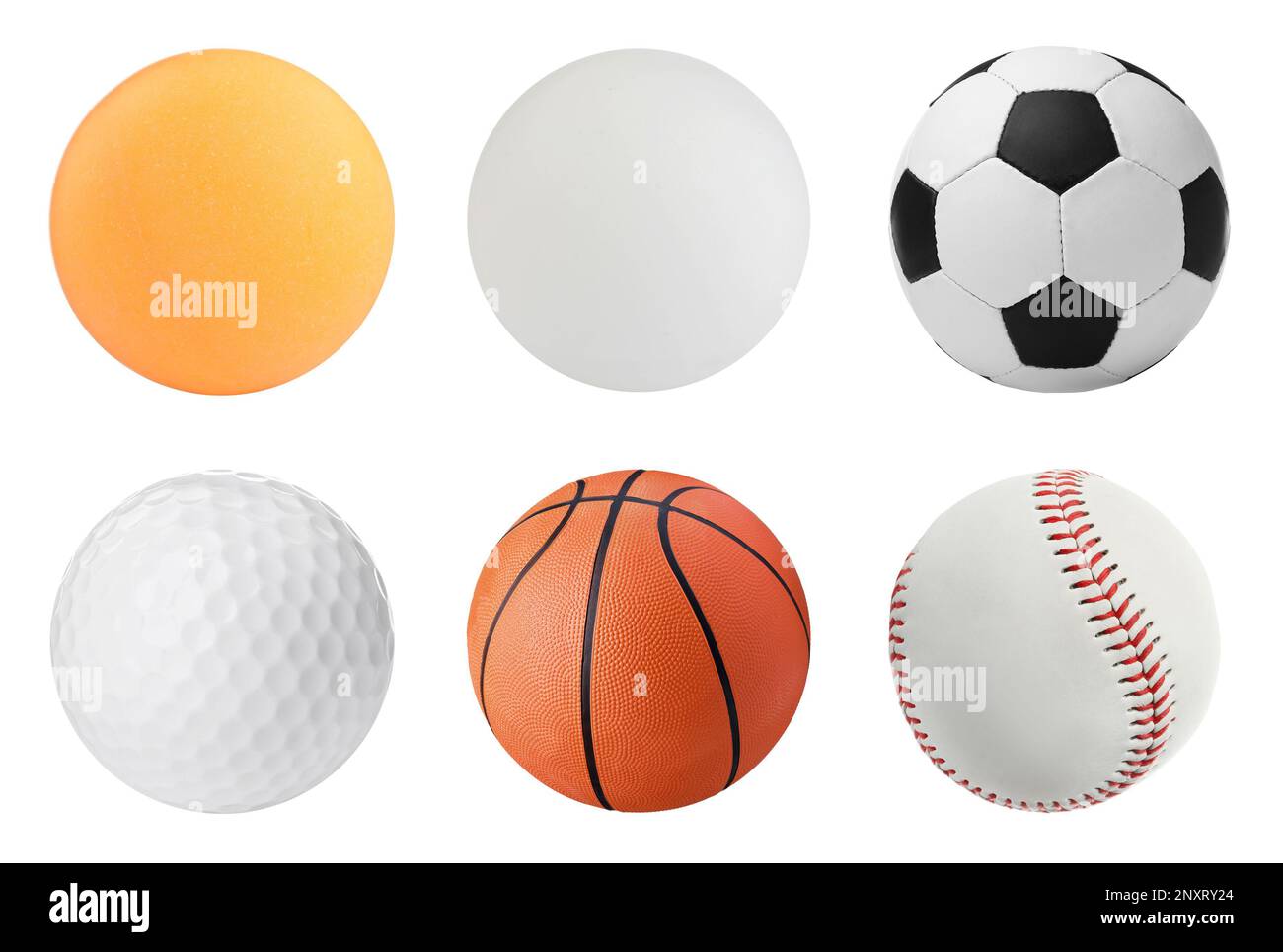 Ensemble avec différentes balles de sport sur fond blanc Banque D'Images