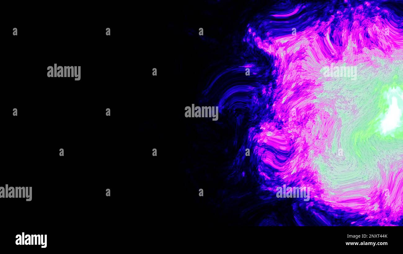 Arrière-plan noir avec un point de néon violet. Mouvement. Une tache d'essence faite dans une image de dessin animé inondant dans différentes directions. Haute qualité 4 Banque D'Images