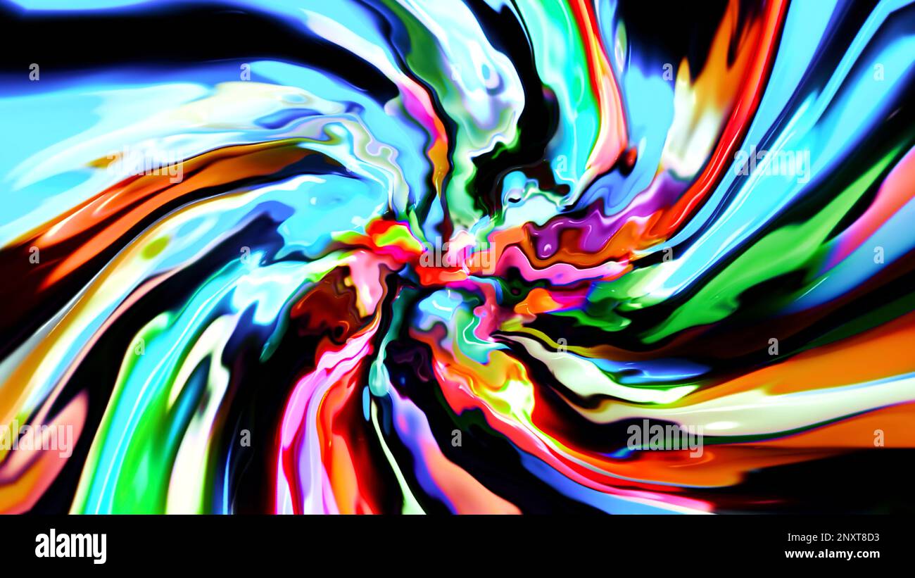 Épandage de peintures colorées pour créer une fontaine. Mouvement. Un arrière-plan sombre sur lequel la gouache vive est versée, qui se propage dans différentes directions dans le TH Banque D'Images