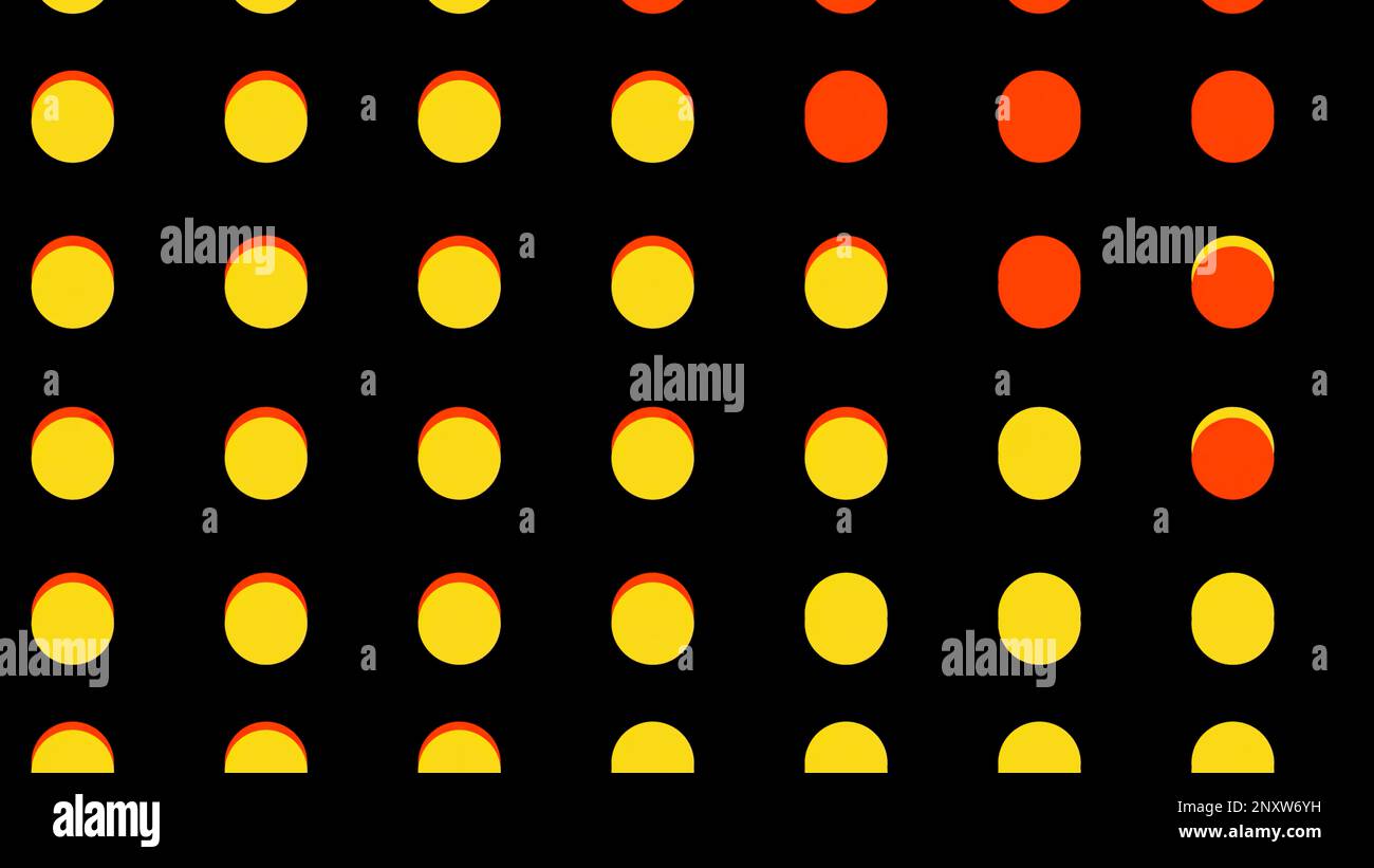 Sautant des cercles colorés créant un effet nauséeux. Conception. Petites sphères se déplaçant rapidement vers le haut et le bas en lignes verticales sur un arrière-plan noir Banque D'Images