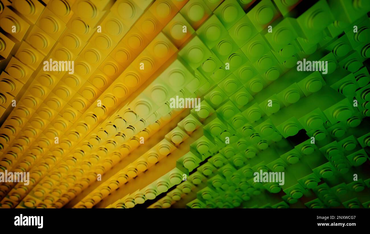 Bandes abstraites en mouvement aléatoire ondulé, couleurs dégradées. Conception. Des silhouettes doublées de petits cubes Banque D'Images