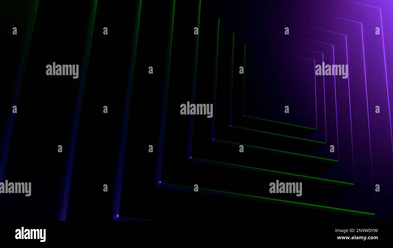 Arrière-plan technologique futuriste abstrait avec des lumières contrastées se déplaçant dans un cercle. Conception. Couloir géométrique sans fin Banque D'Images