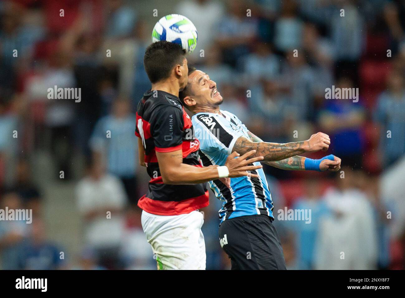 Brasilia, Brésil. 01st mars 2023. Diego Silva de Campinense bataille pour possession avec Vina de Gremio, pendant le match entre Campinense et Gremio, pour la coupe du Brésil 2023, au stade Mane Garrincha, à Brasilia sur Marcha 01. Photo: Richard Ducker/DiaEsportivo/Alay Actualités en direct crédit: DiaEsportivo/Alay Actualités en direct Banque D'Images