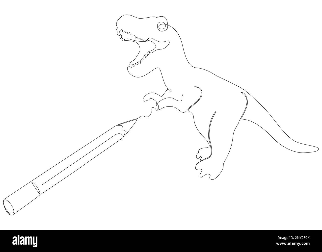 Une ligne continue de Tyrannosaurus Rex dessinée avec un crayon feutre. Concept de vecteur d'illustration à trait fin. Dessin de contour idées créatives. Illustration de Vecteur