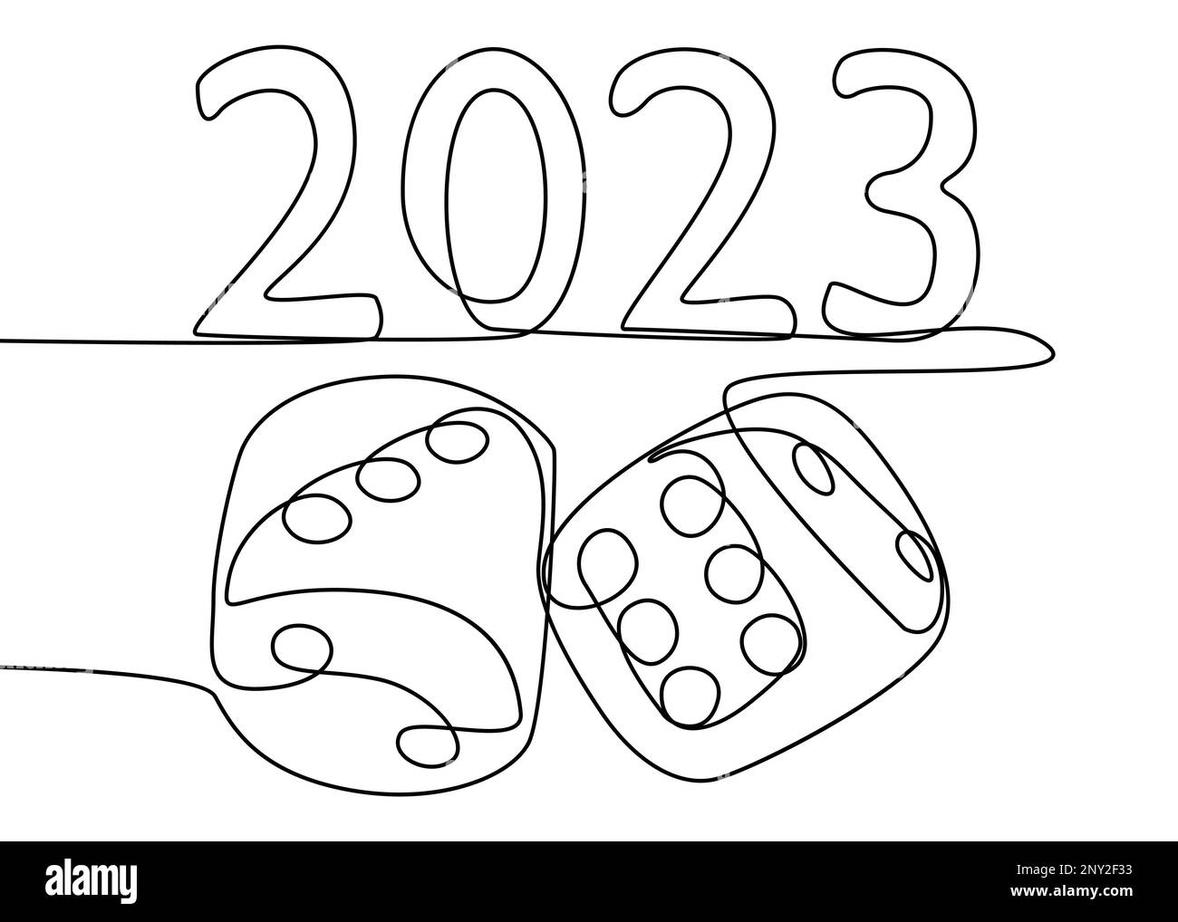 Une ligne continue de dés avec le numéro 2023. Concept de vecteur d'illustration à trait fin. Dessin de contour idées créatives. Illustration de Vecteur