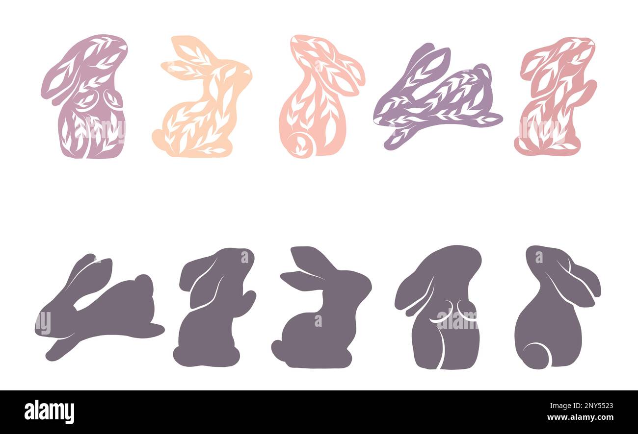 Divertissement éducatif pour les enfants. Trouvez la silhouette noire idéale pour les lapines délicates. Modèle vectoriel pour les jeux de Pâques préscolaires. Trouvez la bonne réponse Illustration de Vecteur