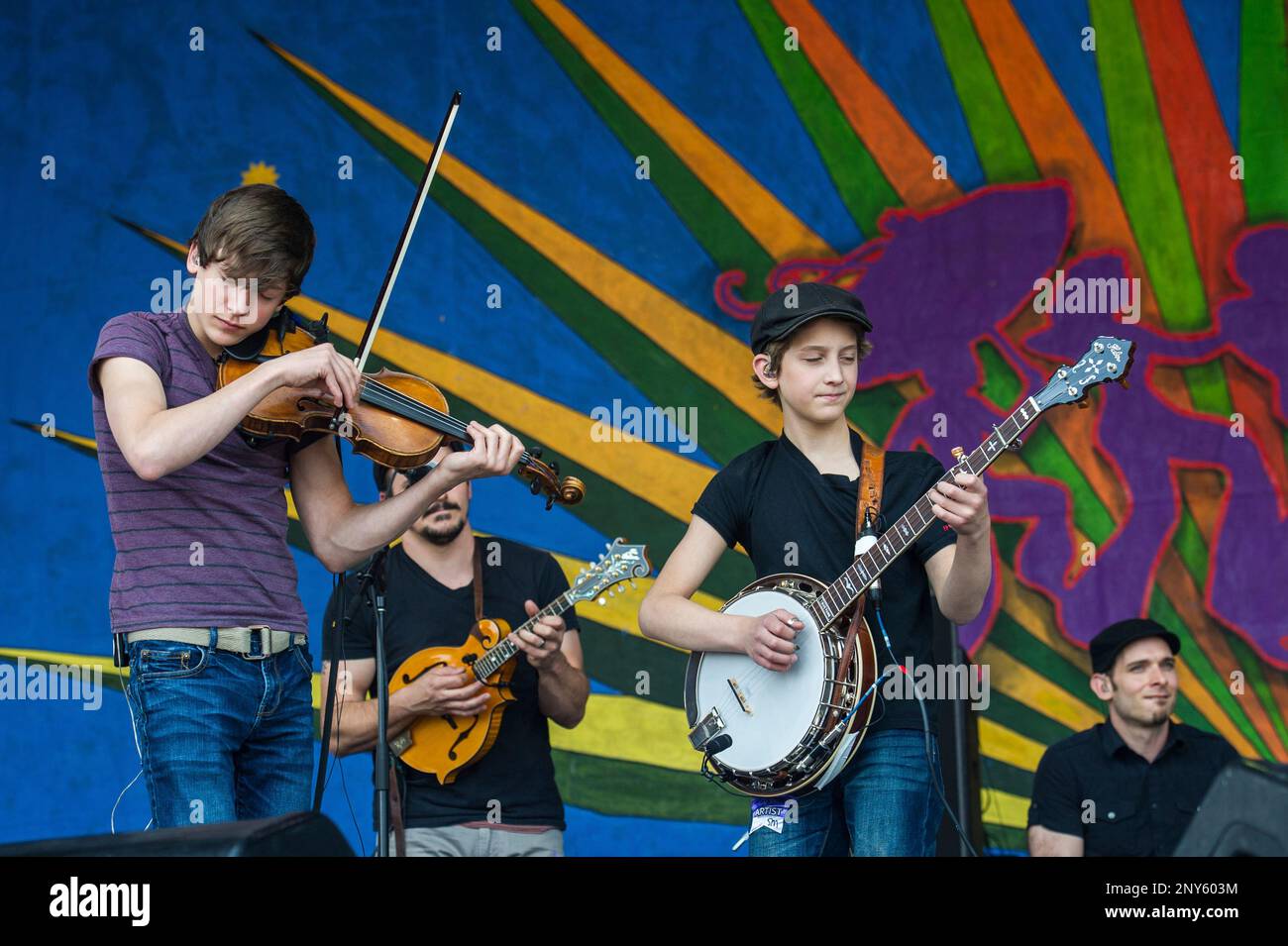 Robbie Mizzone and Jonny Mizzone of the Sleepy Man Banjo Boys perform  during the New Orleans Jazz & Heritage Festival on May 1, 2014, in New  Orleans. (Photo by Amy Harris/Invision/AP Photo