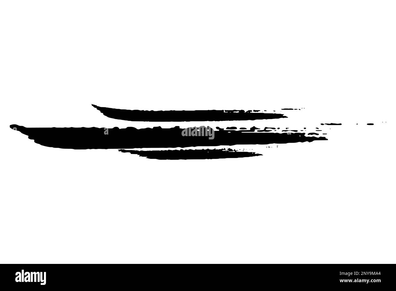 Tache noire de pinceau isolée sur fond blanc. Tache de peinture, d'encre dessinée à la main. Éclaboussures de colorant de gringe. Technique de la brosse sèche. Copier la bannière d'espace. VEC Illustration de Vecteur