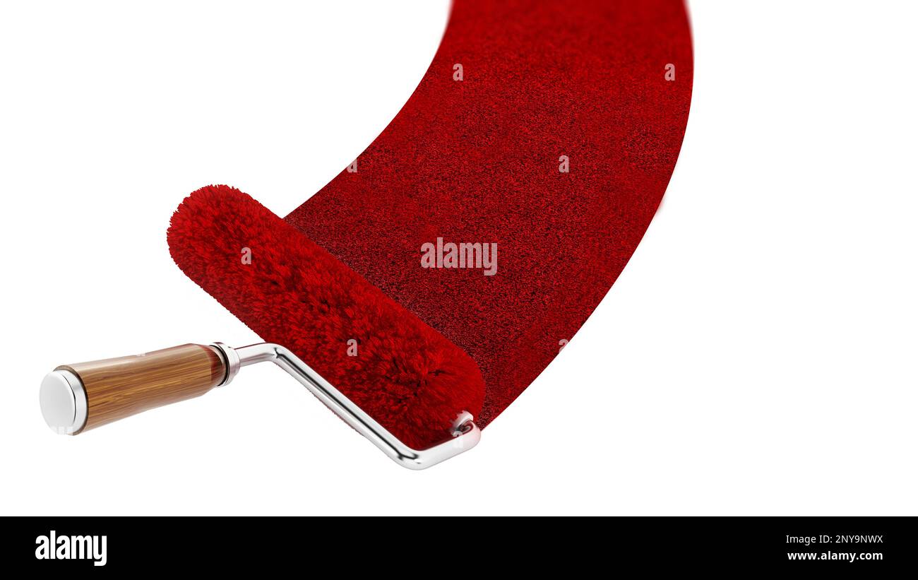 Brosse roulante rouge formant un tapis rouge. 3D illustration. Banque D'Images