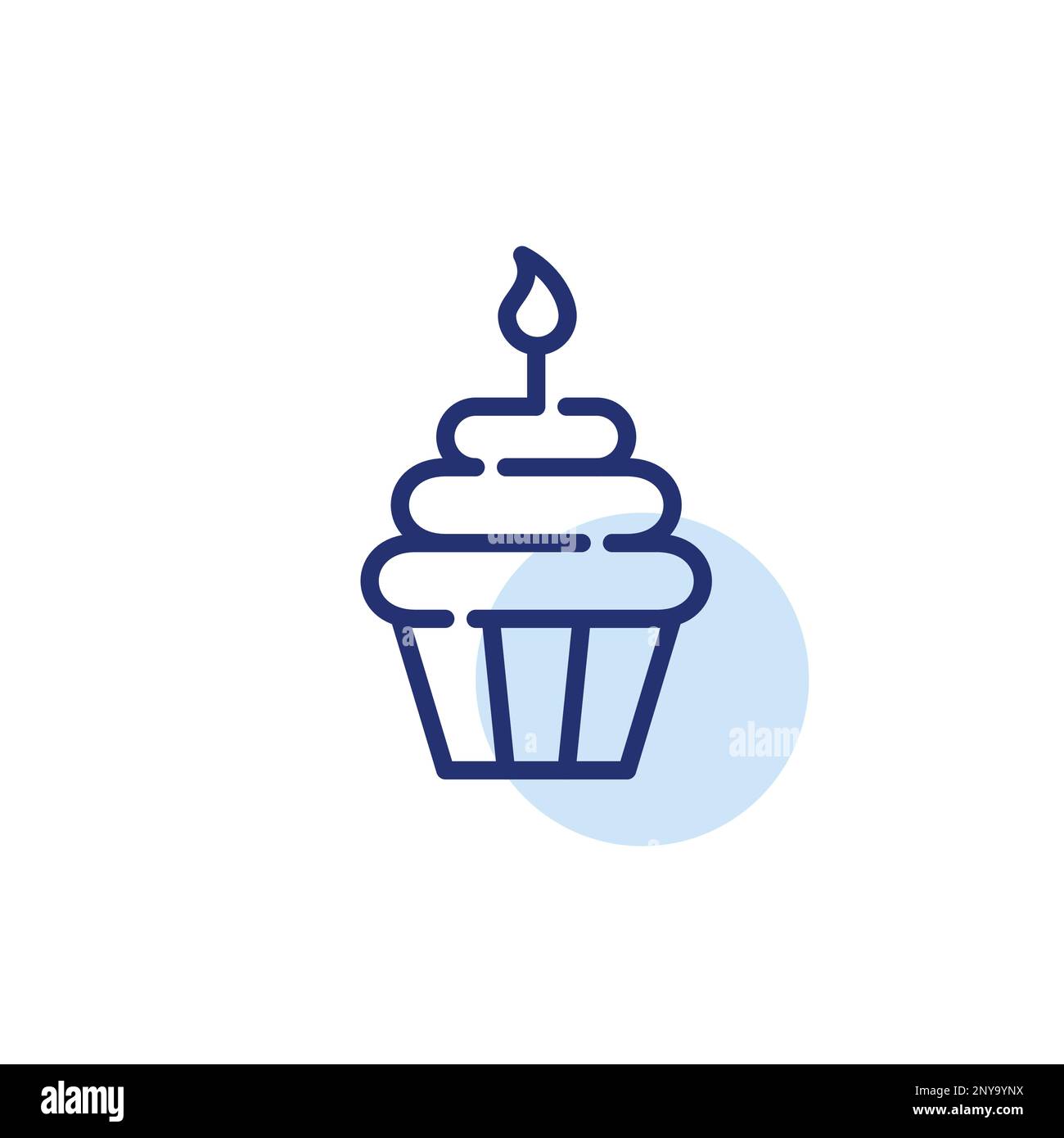 Cupcake avec une bougie d'anniversaire. Pâtisserie festive. Icône de ligne de contour pixel Perfect, modifiable Illustration de Vecteur