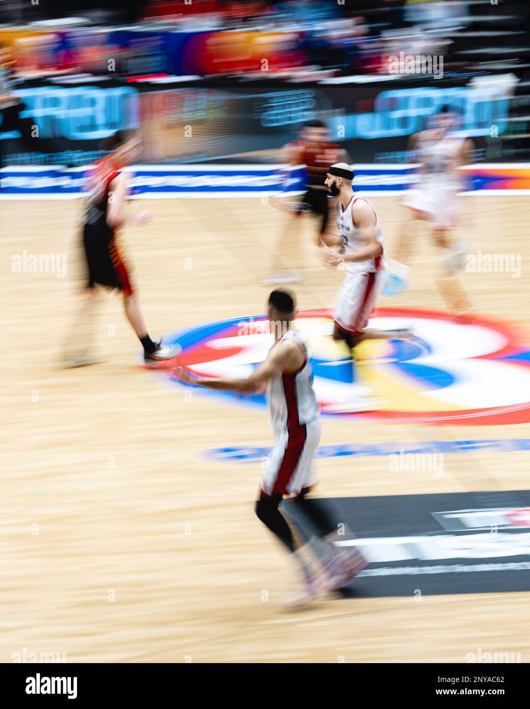 L'équipe de basket-ball de GB mens perd en Belgique 59- 88 lors d'une qualification à la coupe du monde FIBA à Newcastle vertu Arena le 24 février 2023. Prise de vue panoramique de GB Josh Sharma. copyright caroljmoir/Alamy Banque D'Images