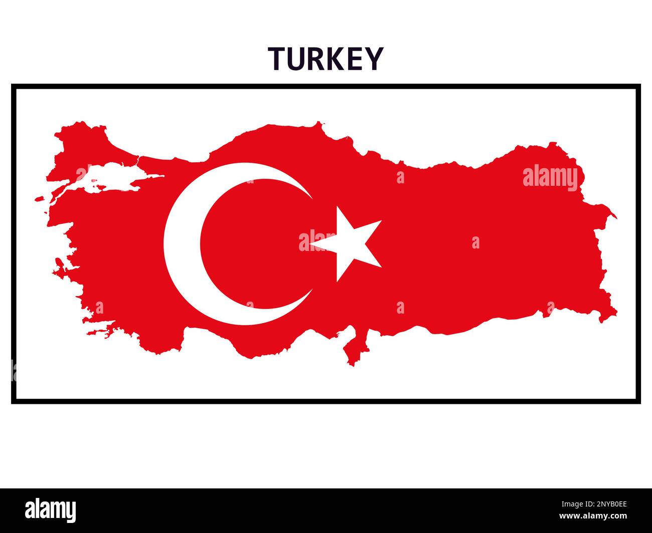 Carte de la Turquie avec drapeau national turc. Illustration de la lune en croissant et de l'étoile sur fond rouge. Banque D'Images