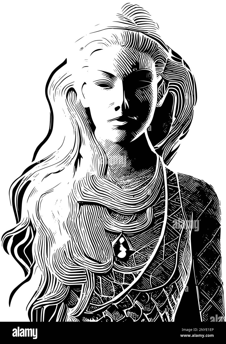 Femme figure dessin vectoriel illustration, jeune fille portrait isolé sur fond blanc dessin artistique avec espace pour le texte Illustration de Vecteur