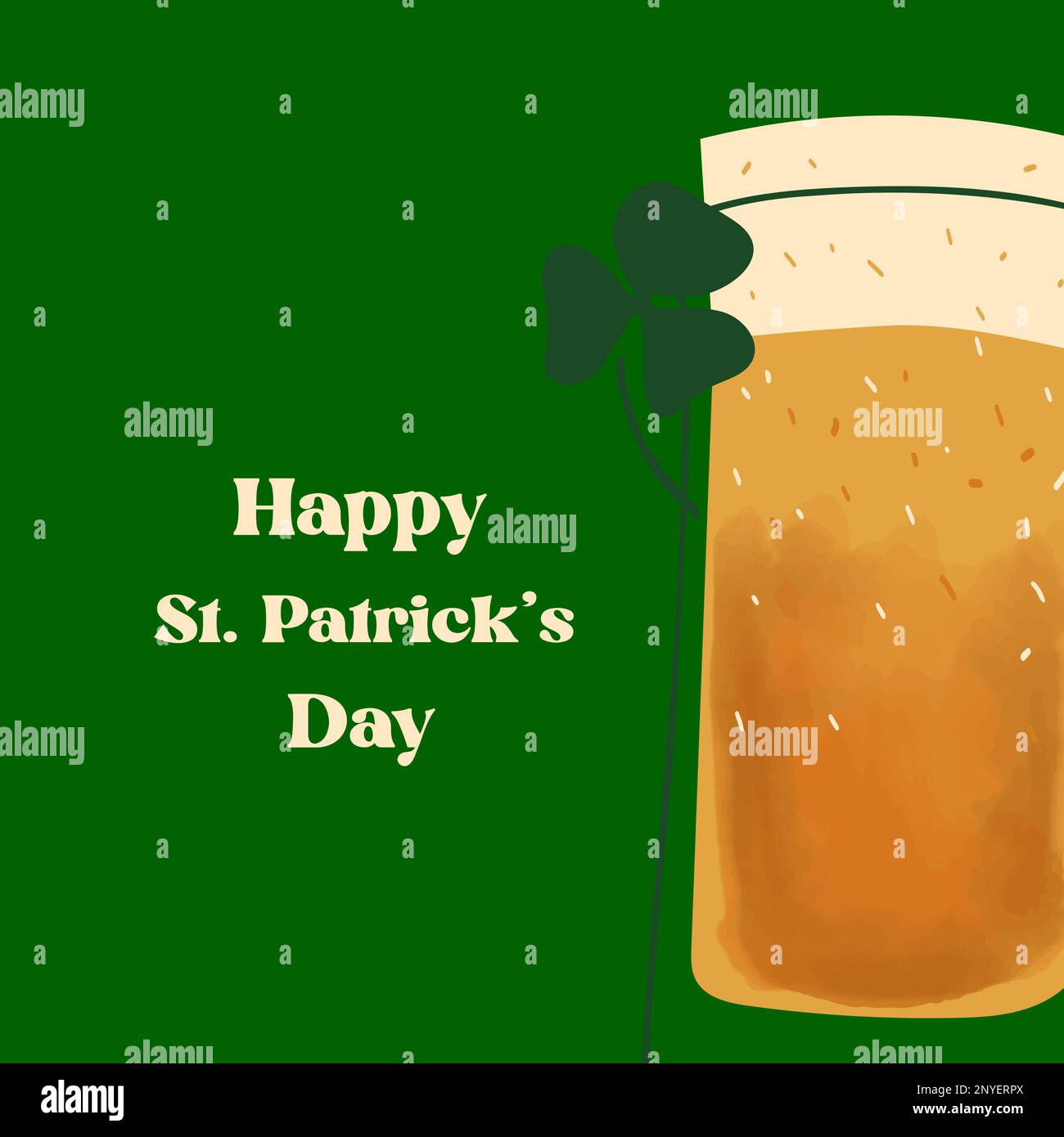 St. Carte de vœux Patrick s Day avec mug à bière stylisé sur fond vert Illustration de Vecteur