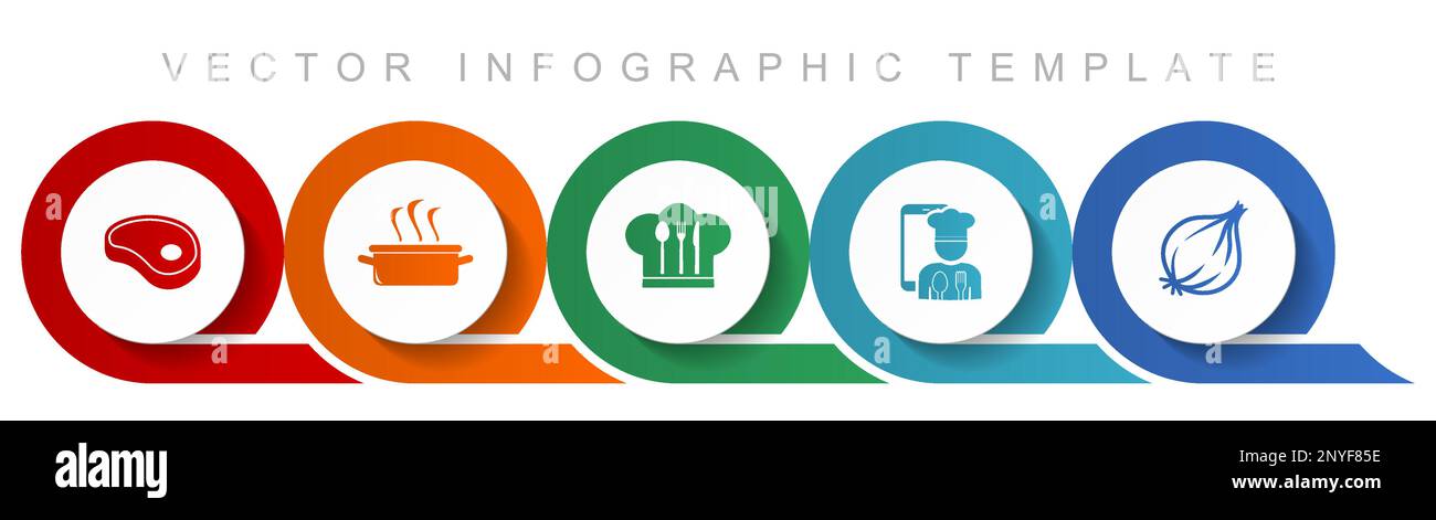 Ensemble d'icônes alimentaires, icônes diverses telles que steak, pot, chapeau de chef et oignon pour la conception de sites Web et les applications mobiles, infographie modèle vectoriel de conception plate Illustration de Vecteur