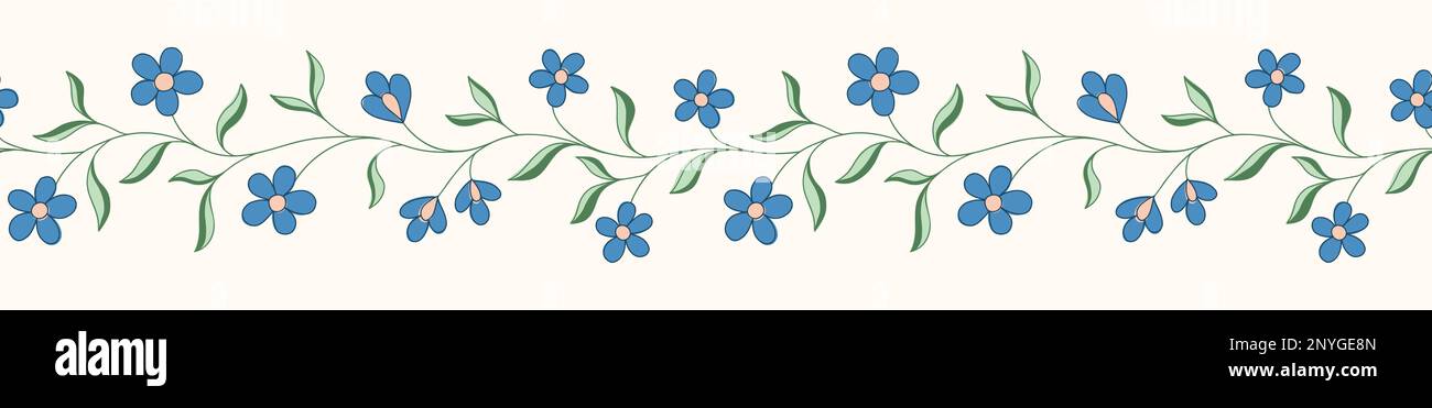 Indian chintz Flowers Vector Seamless Hotrizontal Pattern Border Illustration de Vecteur