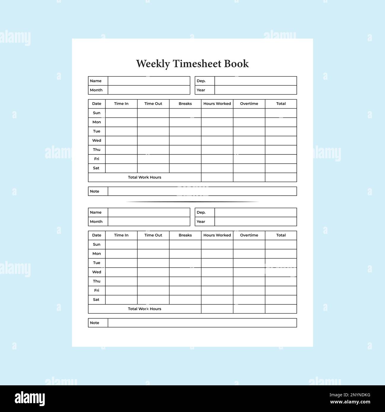 Feuille de temps hebdomadaire livre de bord intérieur KDP. Modèle de journal de gestion du temps des employés de bureau et de l'entreprise. Bloc-notes intérieur KDP. Gestion du temps de travail a Illustration de Vecteur