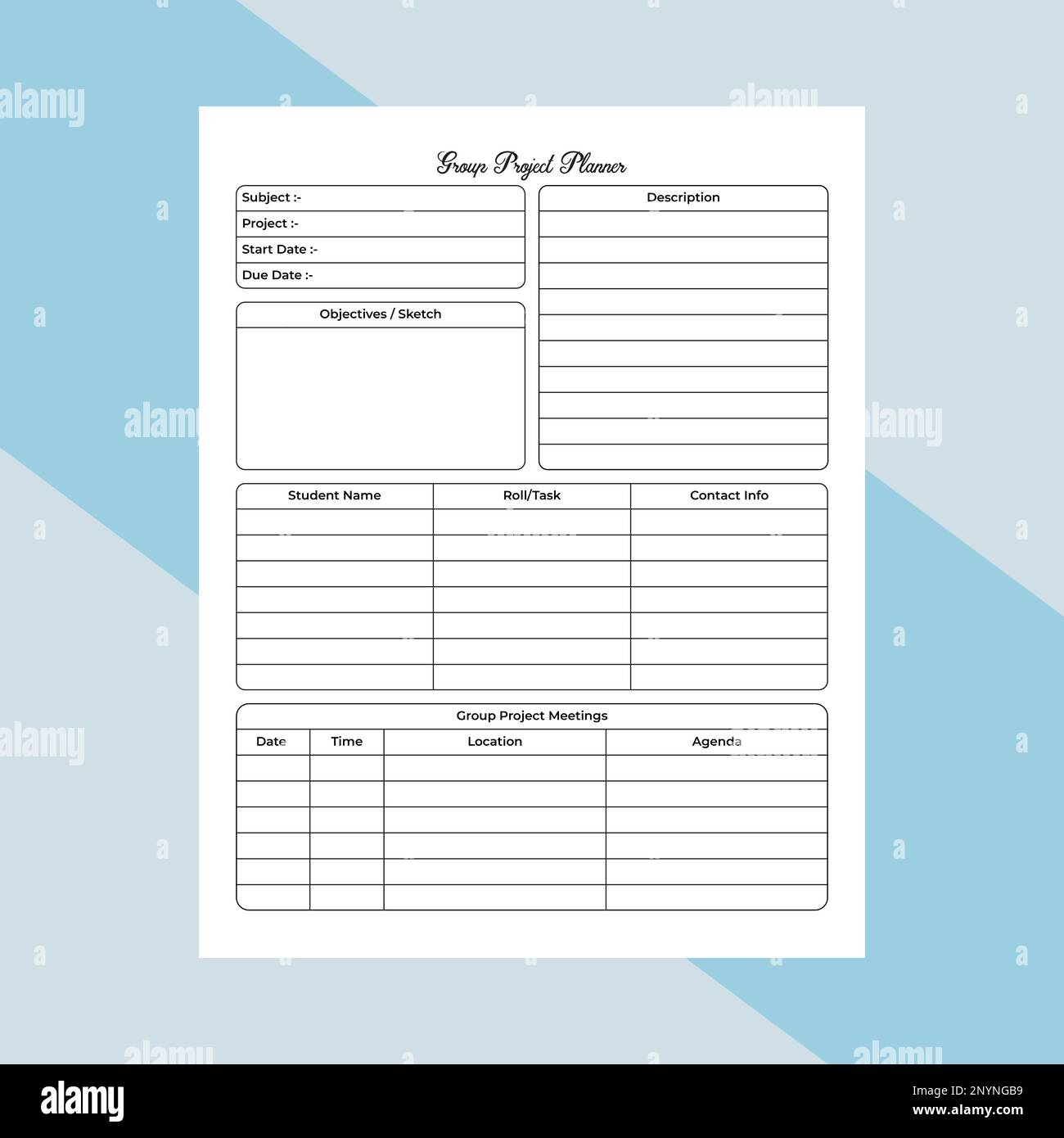 Ordinateur portable de projet de groupe intérieur KDP. Modèle de suivi des informations de groupe et du projet scolaire. Tourillon intérieur KDP. Planificateur de projet de groupe de l'étudiant et Illustration de Vecteur