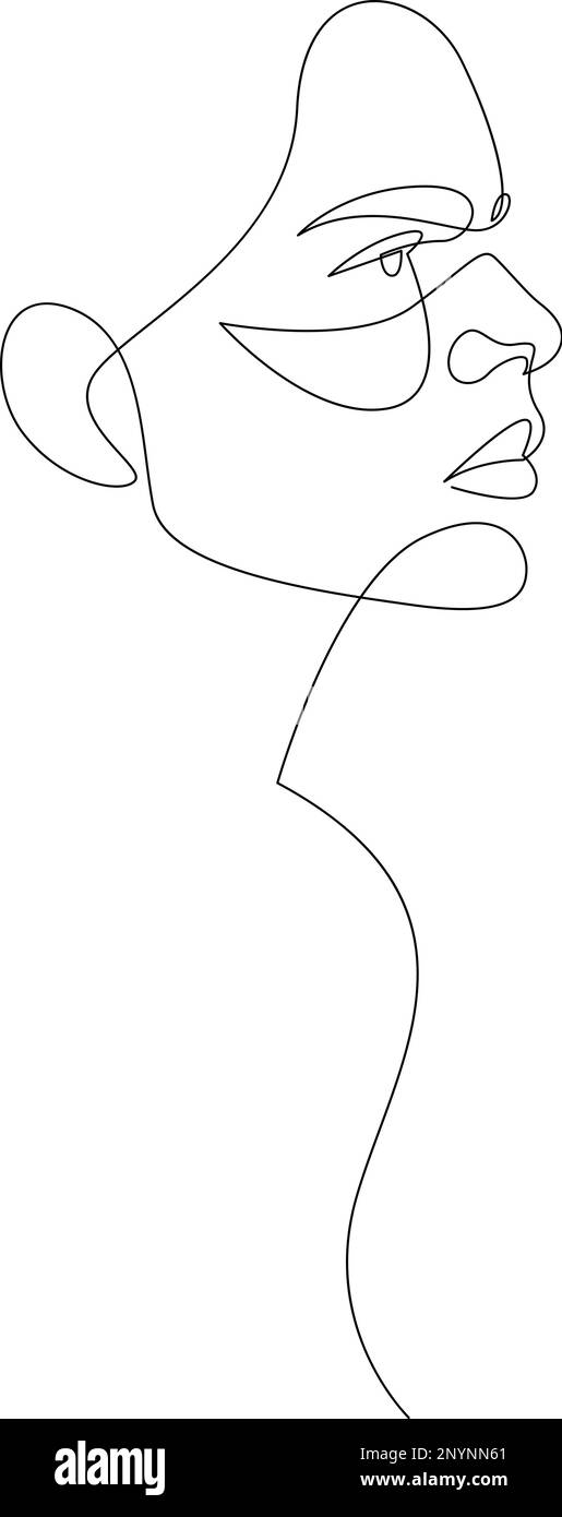 Femme sérieux visage simple ligne dessin. Un art esthétique minimaliste Noir et blanc. Illustration vectorielle Illustration de Vecteur