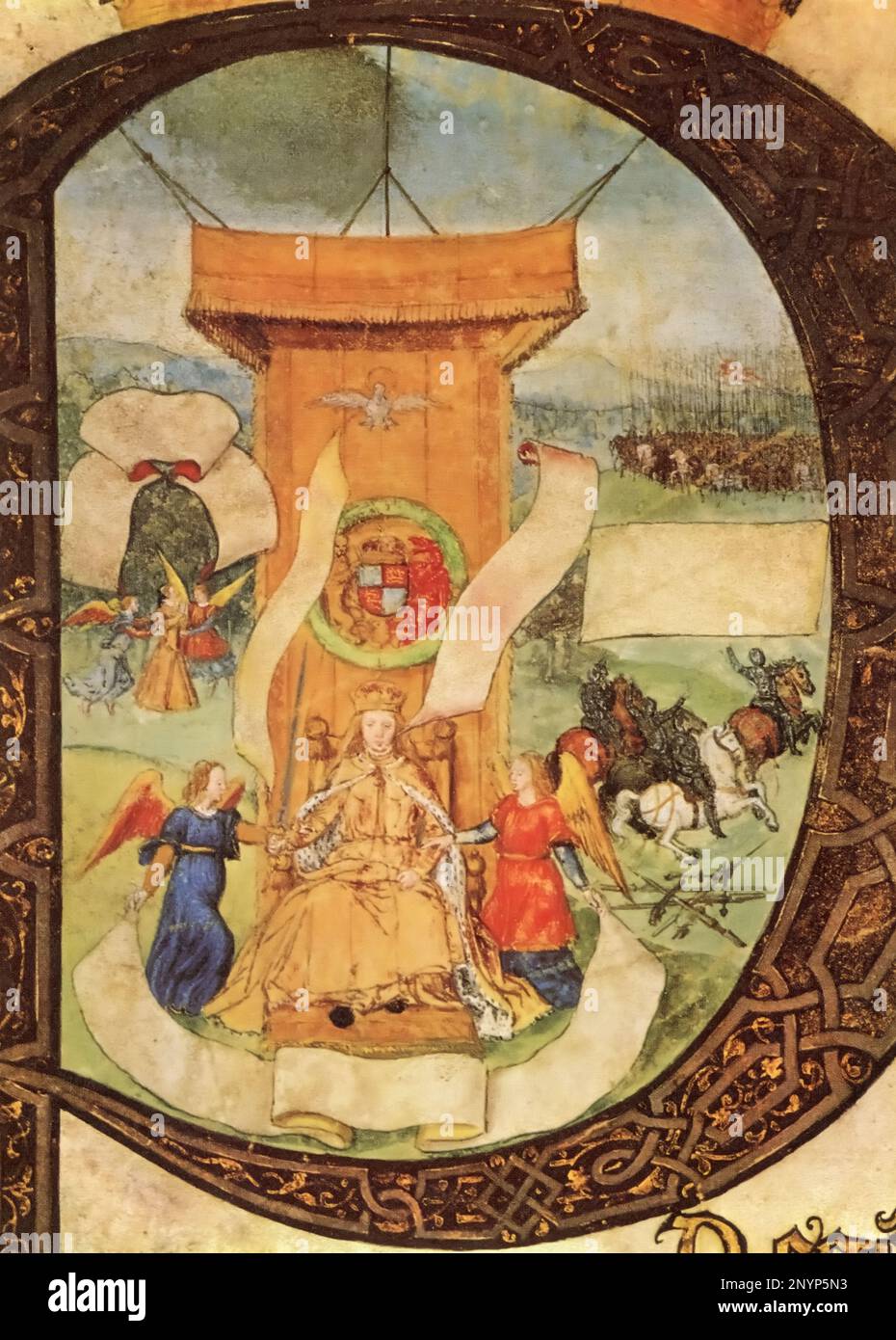 Marie I (1516-1558), 1553. Un portrait tiré de la liste des appels de Michaelmas (K.B. 27/1168). Les rouleaux de plaidoyer sont des rouleaux de parchemin qui enregistrent les détails de poursuites judiciaires ou d'actions devant un tribunal en Angleterre. À la fin du siècle 12th, les tribunaux ont commencé à enregistrer leurs procédures dans des listes de plaidoyer et à déposer des brefs de leur fondation. Banque D'Images