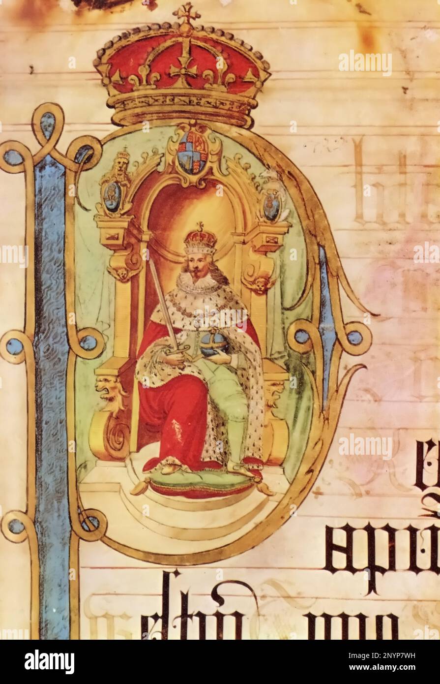 Charles I (1600-1649), 1642. Un portrait tiré de la liste des moyens de Hilary (K.B. 27/1672). Les rouleaux de plaidoyer sont des rouleaux de parchemin qui enregistrent les détails de poursuites judiciaires ou d'actions devant un tribunal en Angleterre. À la fin du siècle 12th, les tribunaux ont commencé à enregistrer leurs procédures dans des listes de plaidoyer et à déposer des brefs de leur fondation. Banque D'Images