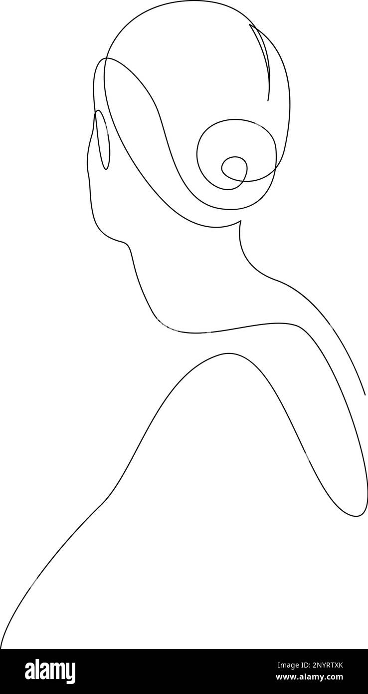 Art. Femme ligne continue Silhouette de femme minimaliste avec un petit pain. Illustration de lignes vectorielles mode. Mise en plan d'une ligne Illustration de Vecteur