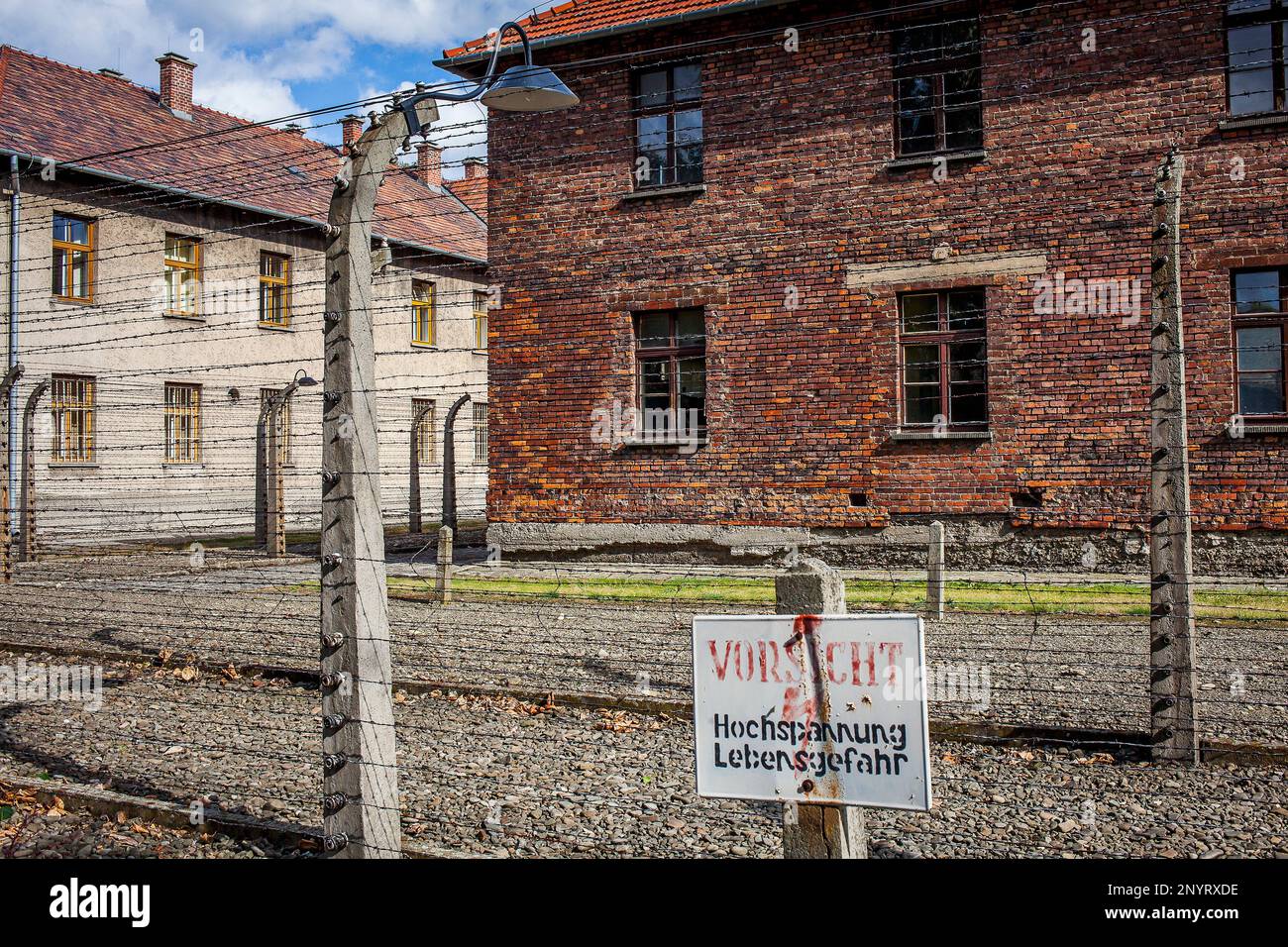 Clôture électrique, camp de concentration. Auschwitz. Pologne Banque D'Images