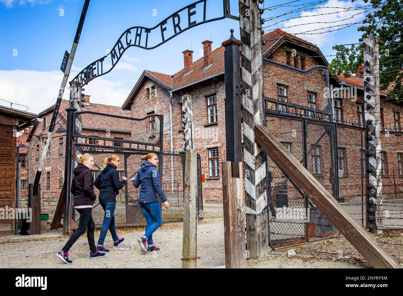 Entrée principale, en camp de concentration. Auschwitz. La Pologne. Banque D'Images