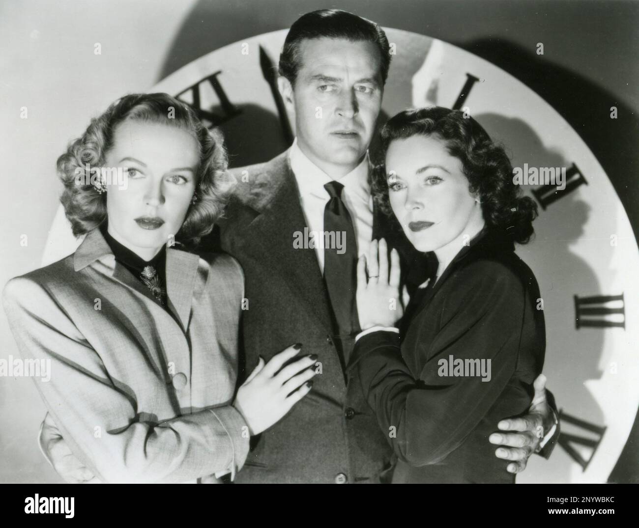 Les acteurs américains Maureen O'Sullivan, Ray Milland et Rita Johnson dans le film The Big Clock, USA 1948 Banque D'Images