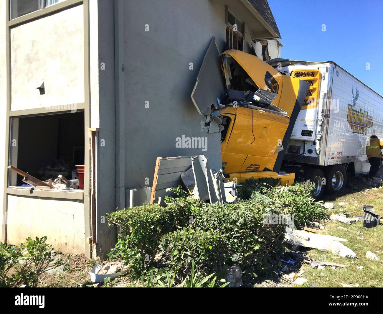 A large tractortrailer crashed into an apartment building in Fullerton