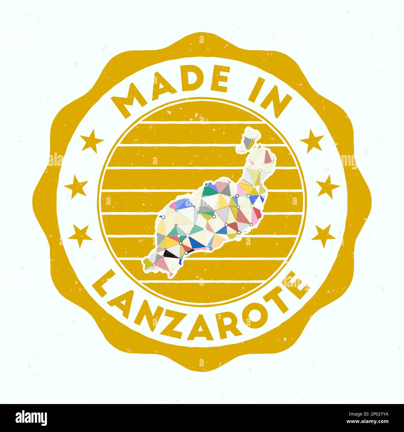 Fabriqué à Lanzarote. Timbre rond de l'île. Sceau de Lanzarote avec forme de bordure. Badge vintage avec texte circulaire et étoiles. Illustration vectorielle. Illustration de Vecteur