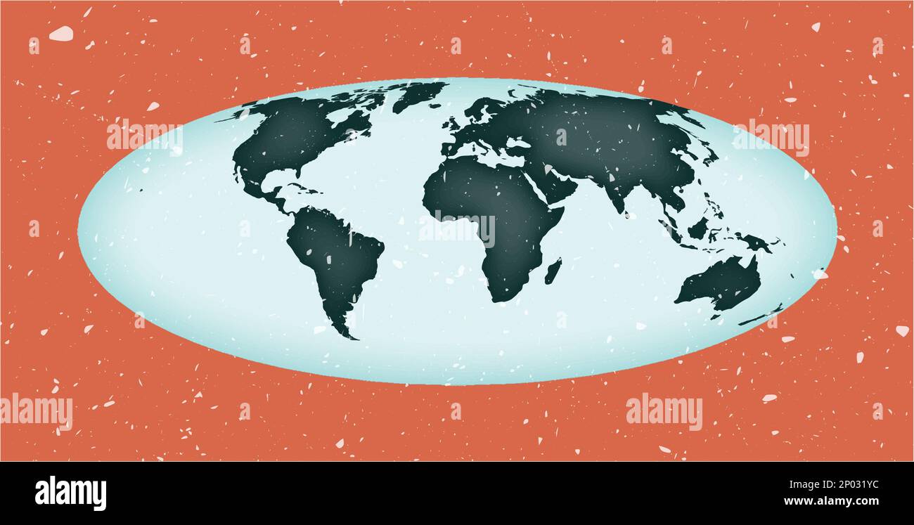 Affiche de la carte du monde. Projection Bromley. Style vintage World avec texture grunge. Illustration vectorielle créative. Illustration de Vecteur