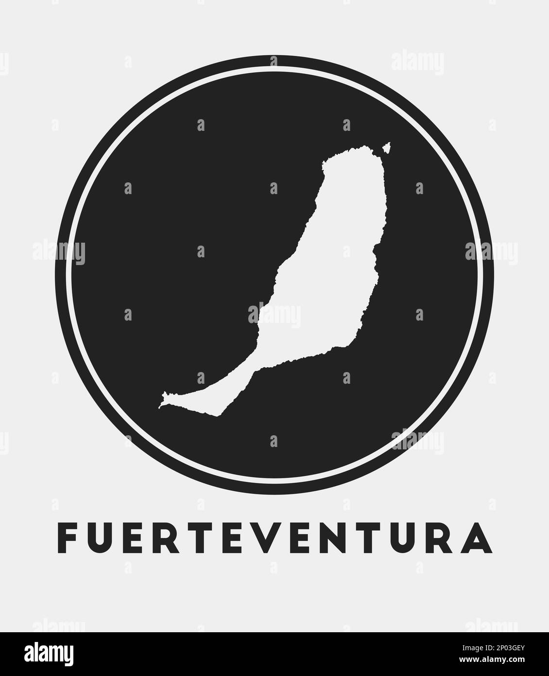 Icône Fuerteventura. Logo rond avec plan de l'île et titre. Badge Fuerteventura élégant avec carte. Illustration vectorielle. Illustration de Vecteur