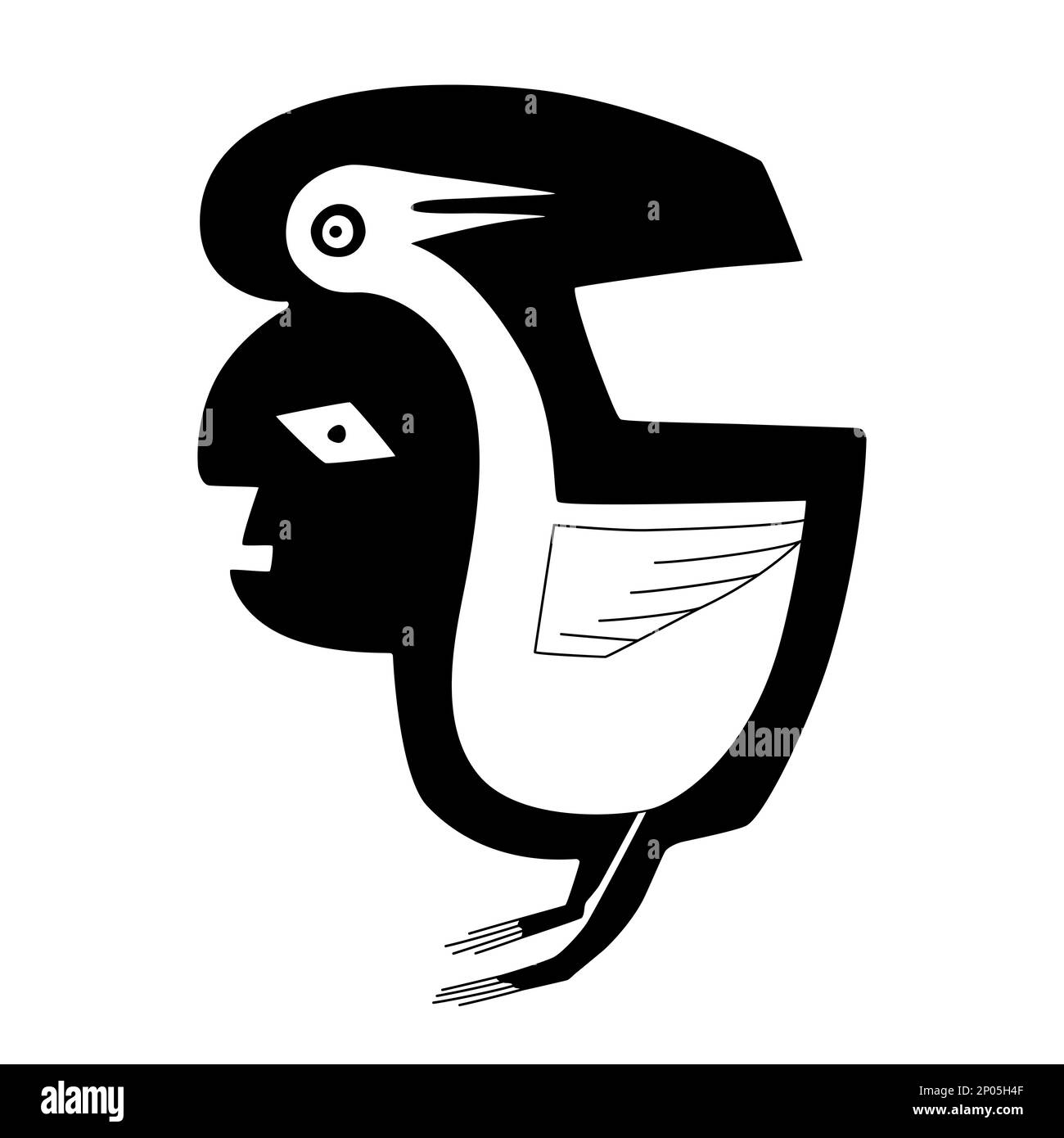 Homme et grue, perception du sol de figure, détail d'un ancien motif de pot Mimbres. Le regroupement perceptuel, une nécessité vitale pour la reconnaissance des objets. Banque D'Images
