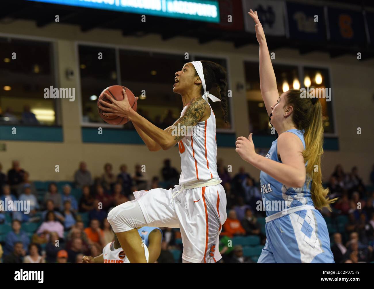 CONWAY, SC - MARCH 02: Syracuse Orange center Briana Day (50) goes up for a fast break layup during the game between the North Carolina Tarheels and the Syracuse Orange in the ACC Women's Tournament on March 2, 2017 at HTC Center in Conway, SC. William Howard/CSM (Cal Sport Media via AP Images) Banque D'Images