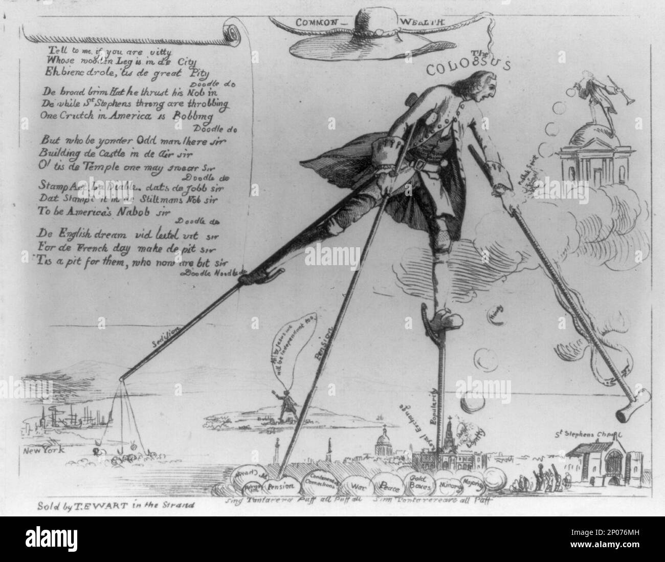 La richesse commune - le colosse. British Cartoon Prints Collection , publié dans: La Révolution américaine dans les dessins et les imprimés; une liste de contrôle de 1765-1790 graphiques dans la Bibliothèque du Congrès / compilé par Donald H. Cresswell, avec une préface par Sinclair H. Hitchings. Washington : [à vendre par le Supt. De Docs, Gouvernement des États-Unis. Imprimer. OFF.], 1975, non 630. Pitt, William, comte de Chatham, 1708-1778. , Stilts,1760-1770. , Giants,1760-1770. , Politique et gouvernement,Angleterre,1760-1770. , Etats-Unis,Histoire,Révolution, 1775-1783. Banque D'Images