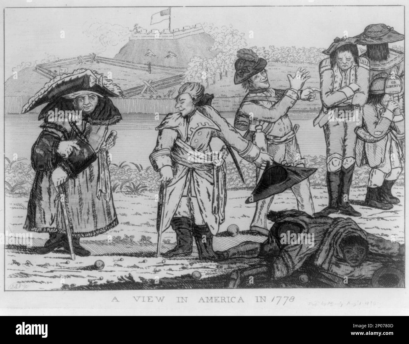 Une vue en Amérique en 1778 MD sc.. British Cartoon Prints Collection , publié dans: La Révolution américaine dans les dessins et les imprimés; une liste de contrôle de 1765-1790 graphiques dans la Bibliothèque du Congrès / compilé par Donald H. Cresswell, avec une préface par Sinclair H. Hitchings. Washington : [à vendre par le Supt. De Docs, Gouvernement des États-Unis. Imprimer. OFF.], 1975, non 734, exposition: 'Redcoat & Revolution: Richard St. George in America and Ireland' au Musée de la Révolution américaine, 101 S. Third Street, Philadelphie, Pa, 26 septembre 2019 - 17 février 2020. Etats-Unis,Histoire,Révolution, 1775-1783,E Banque D'Images