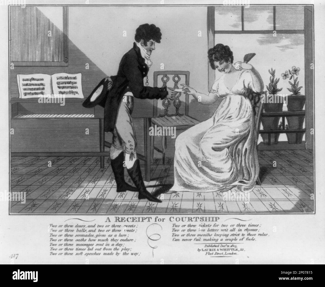 Un reçu pour la cour. Collection British Cartoon Prints . Tribunal,Angleterre,1800-1810 , couples,Angleterre,1800-1810. Banque D'Images
