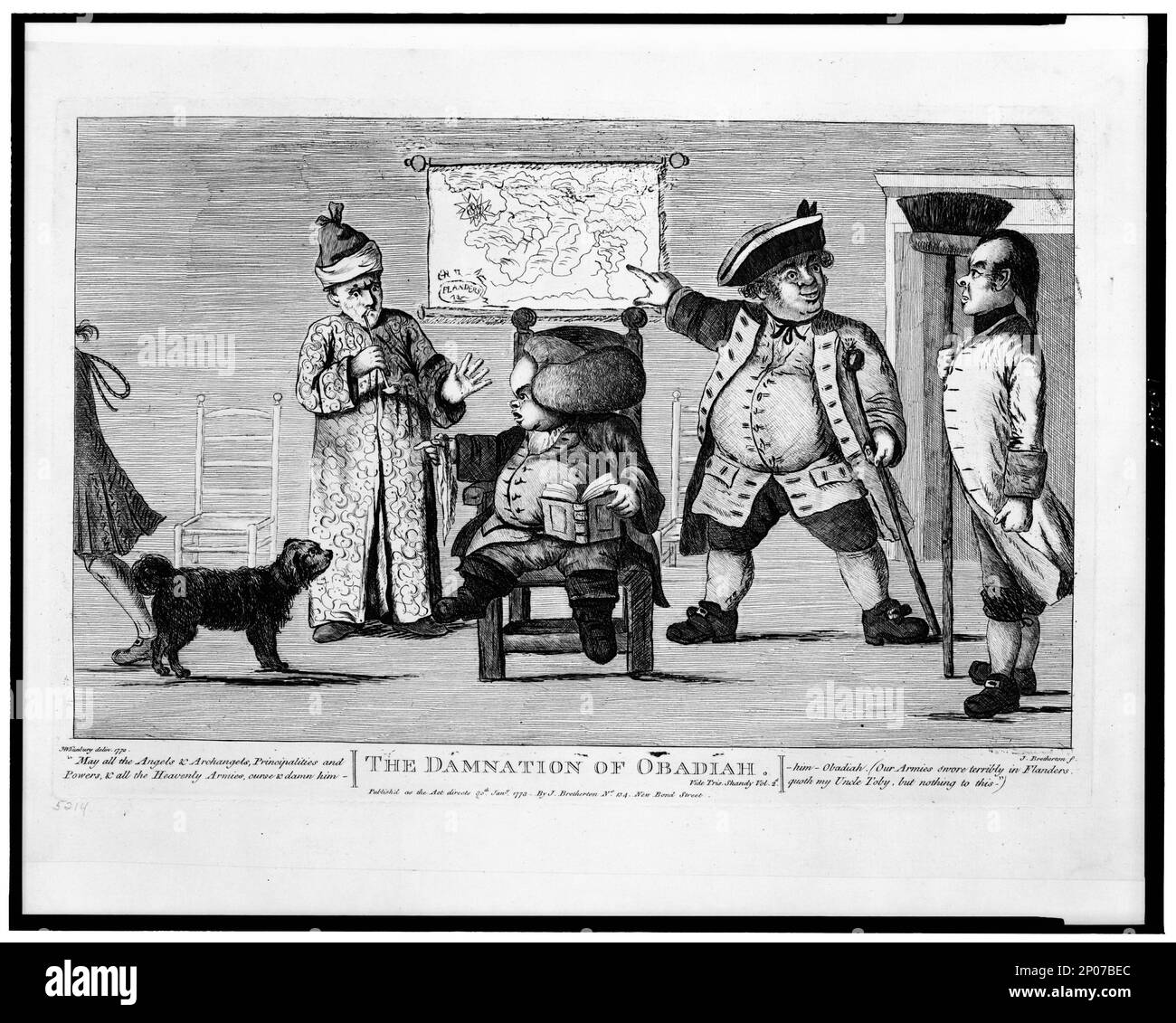 La damnation d'Obadiah H.W. Bunbury delin., 1772 ; J. Bretherton, F.. Fait partie de la British Cartoon Prints Collection , Catalogue des imprimés et dessins au British Museum. Section I, satire politiques et personnels, v. 5, no 5214. Sterne, Laurence,1713-1768,vie et opinions de Tristram Shandy, Gentleman. Banque D'Images