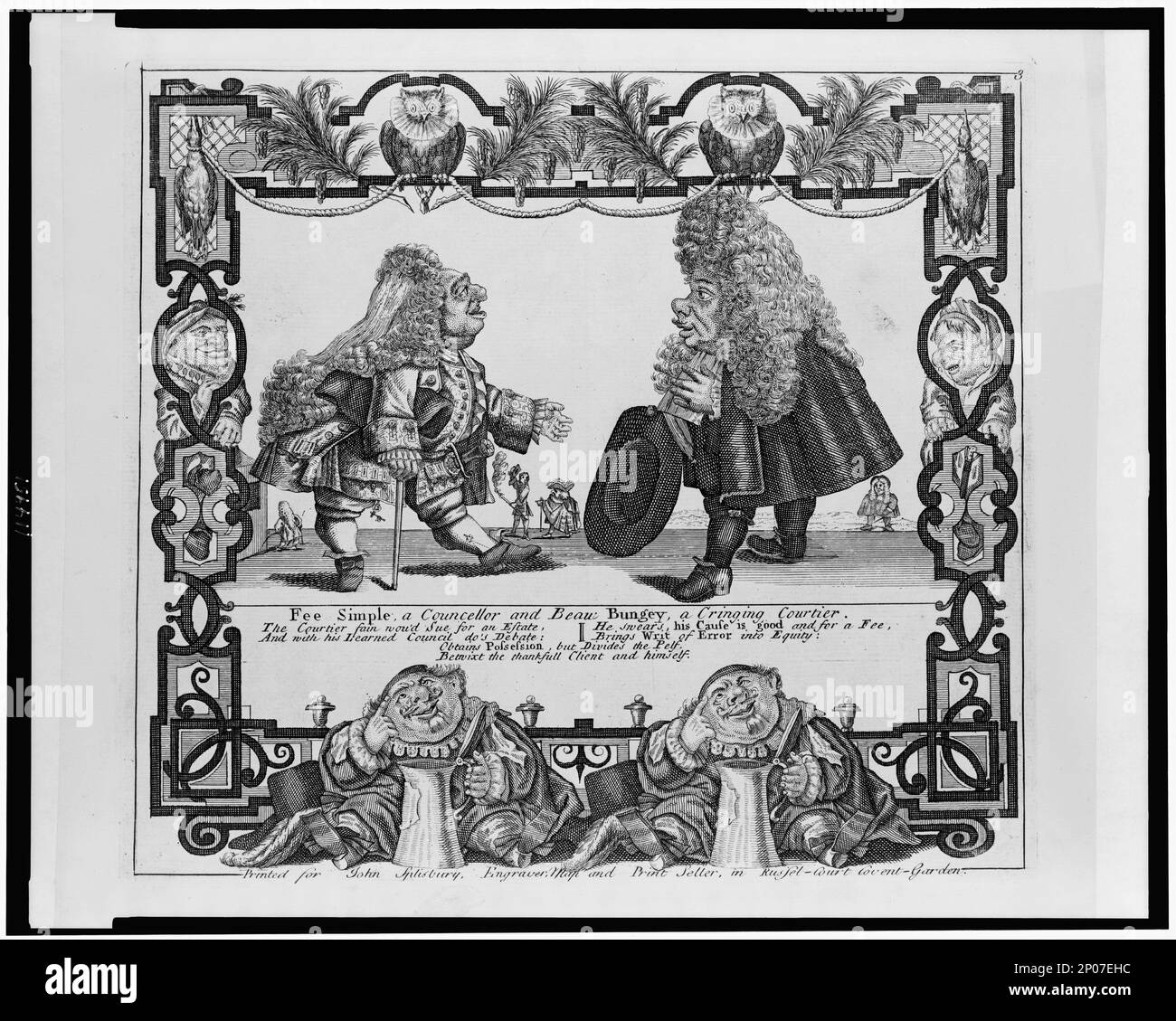 Fee simple, un councellor et beau Bungey, un courtier accrochant. Collection British caricature Prints . Curiosités humaines,1720-1750. , Dwarfs,1720-1750. Banque D'Images