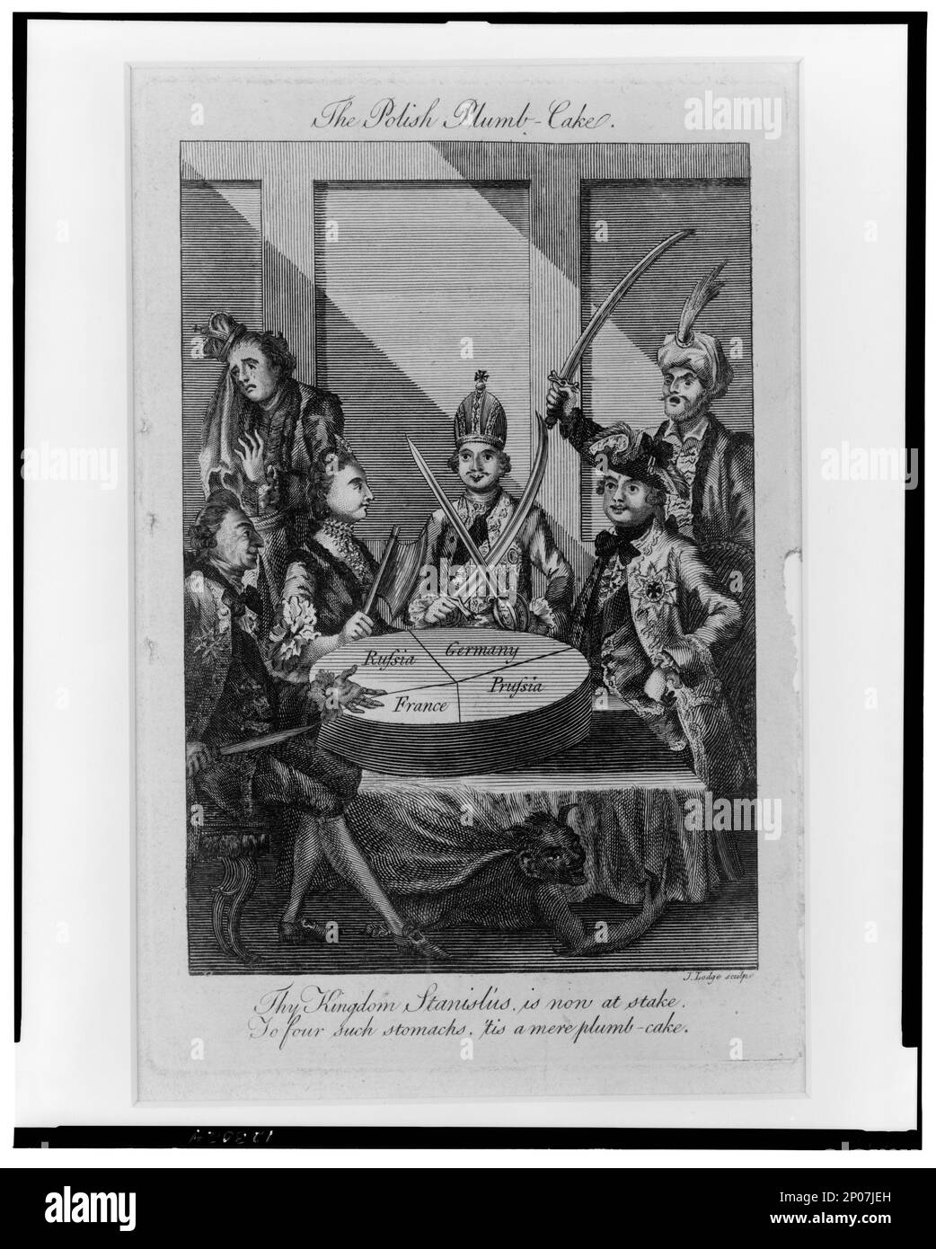 Le gâteau polonais J. Lodge chabp.. British Cartoon Prints Collection , Catalogue des gravures et dessins au British Museum. Section I, satire politiques et personnels, v. 5, no 5229. Joseph, II, Saint empereur romain, 1741-1790. , Catherine,II,impératrice de Russie,1729-1796. , Frederick,II,Roi de Prusse,1712-1786. , Louis,XV,Roi de France,1710-1774. , Stanis?aw,II août,Roi de Pologne,1732-1798. , Pologne,Histoire,première partition, 1772. Banque D'Images