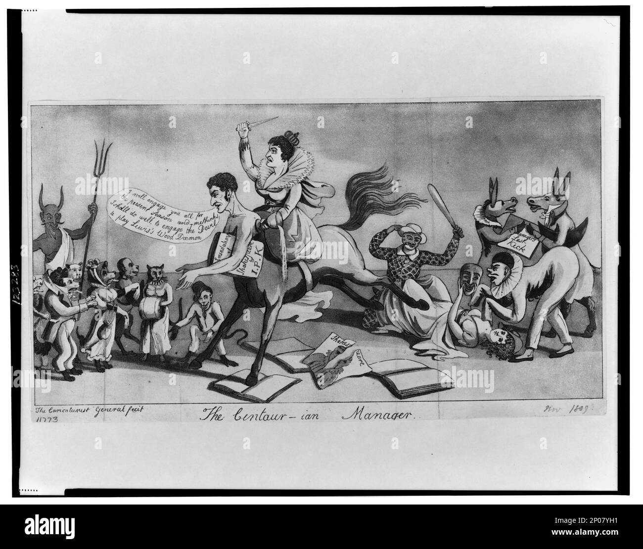 Le responsable centaur-ian est le responsable général du caricaturiste. British Cartoon Prints Collection , Catalogue des gravures et dessins au British Museum. Section I, satire politiques et personnels, v. 9, no 11773. Kemble, John Philip, 1757-1823. , Siddons, Sarah, 1755-1831. , Productions théâtrales,Angleterre,Londres,1800-1820. Banque D'Images