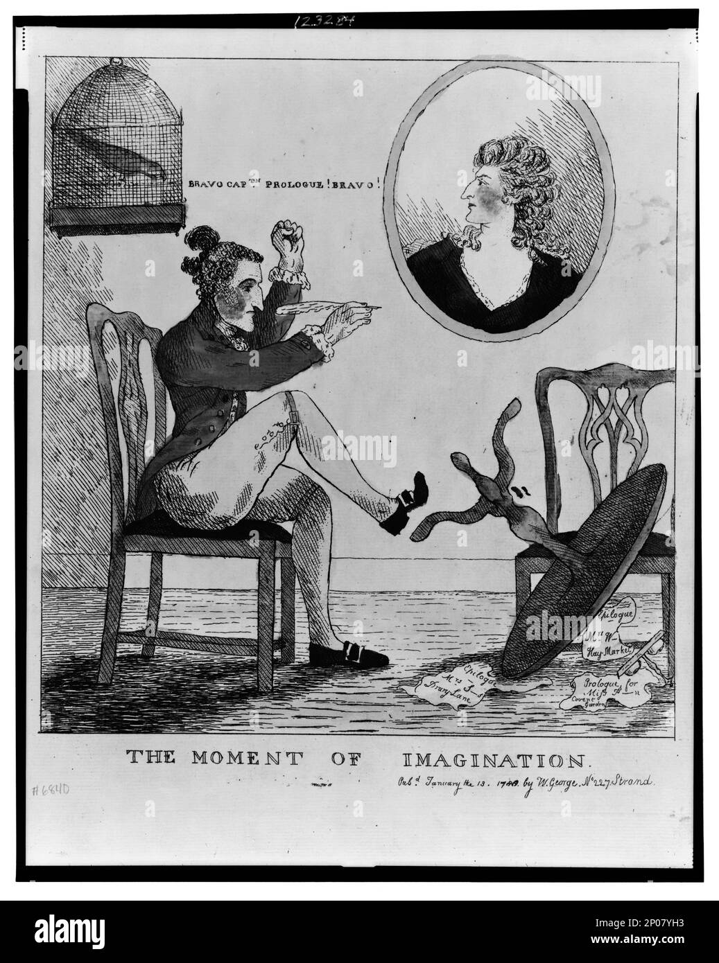 Le moment de l'imagination. British Cartoon Prints Collection , Catalogue des gravures et dessins au British Museum. Section I, satire politiques et personnels, v. 6, no 6840. Topham, Edward, 1751-1820. , Siddons, Sarah, 1755-1831. , Écriture,Angleterre,1780-1790. Banque D'Images