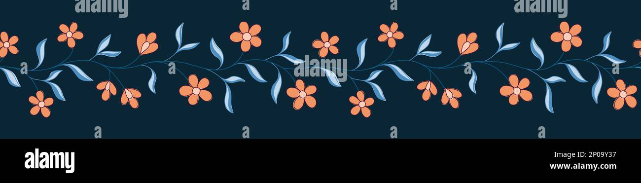 Indian chintz Flowers Vector Seamless Hotrizontal Pattern Border Illustration de Vecteur