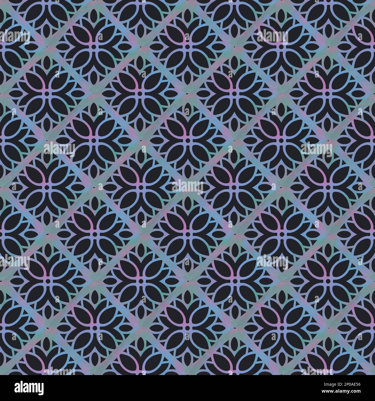 Motif Kaléidoscope sans coutures avec éléments géométriques fleuris en dégradé abstrait Banque D'Images