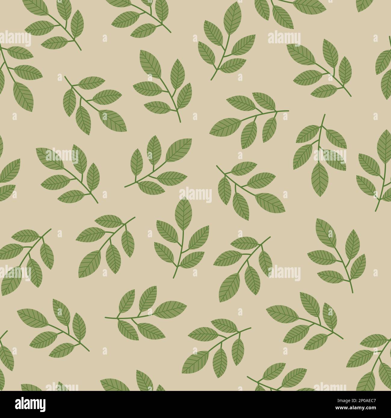 Motif sans couture avec feuilles et branches. Imprimé raster sur toute la surface avec feuilles et brindilles dessinées à la main. Illustration du ressort neuf Banque D'Images