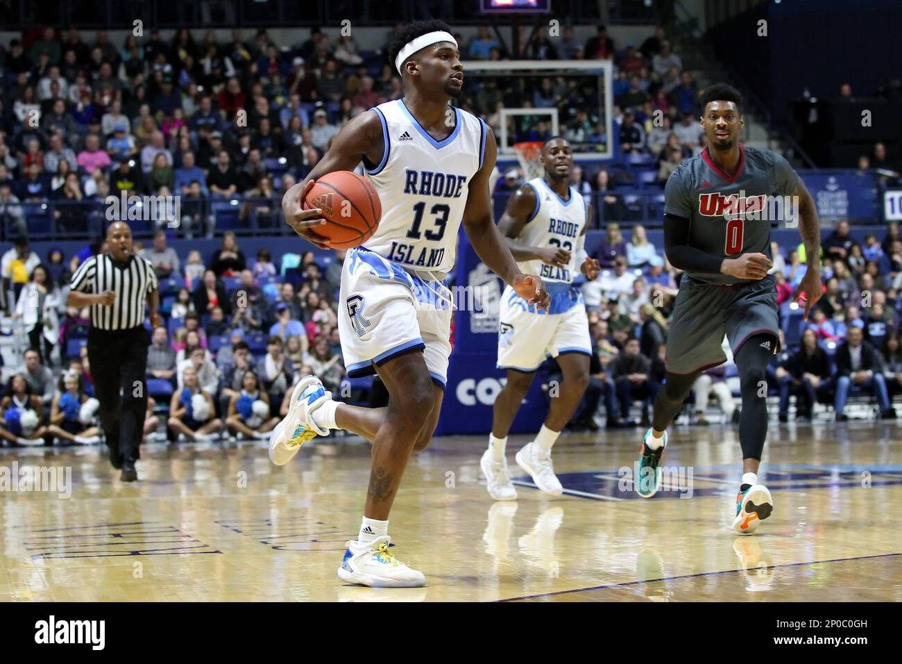 KINGSTON, RI - JANUARY 15: Rhode Island Rams guard Stanford Robinson (13) drives to the basket during the first half of an NCAA basketball game between UMass Minutemen and Rhode Island Rams on January 15, 2017, at the Ryan Center in Kingston, RI. Rhode Island defeated UMass 79-77. (Photo by M. Anthony Nesmith/Icon Sportswire) (Icon Sportswire via AP Images) Banque D'Images